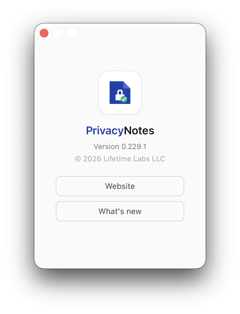 PrivacyNotes custom About window in light mode
